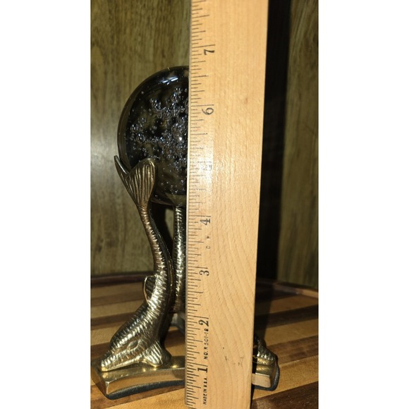 Vintage 4" Crystal Ball  with Dolphin Brass Stand 5.25" Orb Stunning Heavy - Picture 10 of 15